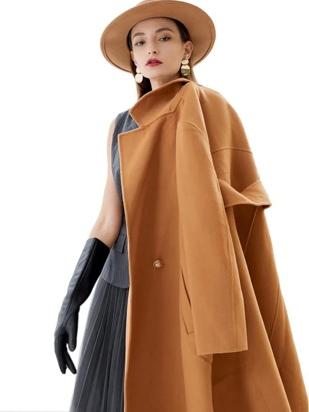 Elegant Winter Black Long Leather Gloves for Women | Touchscreen & Warm Lined